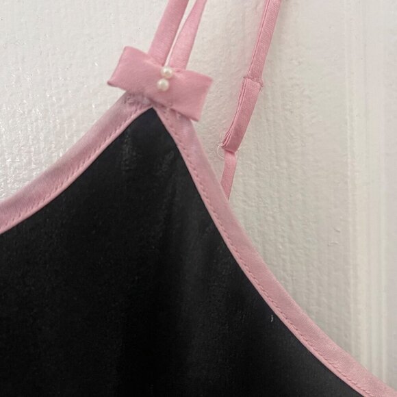 Oscar De La Renta Pink Label Satin Floral Embroidered Nightgown Black Slip Dress - Picture 5 of 8